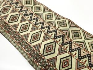 縞に子持ち菱・抽象花模様織出し名古屋帯